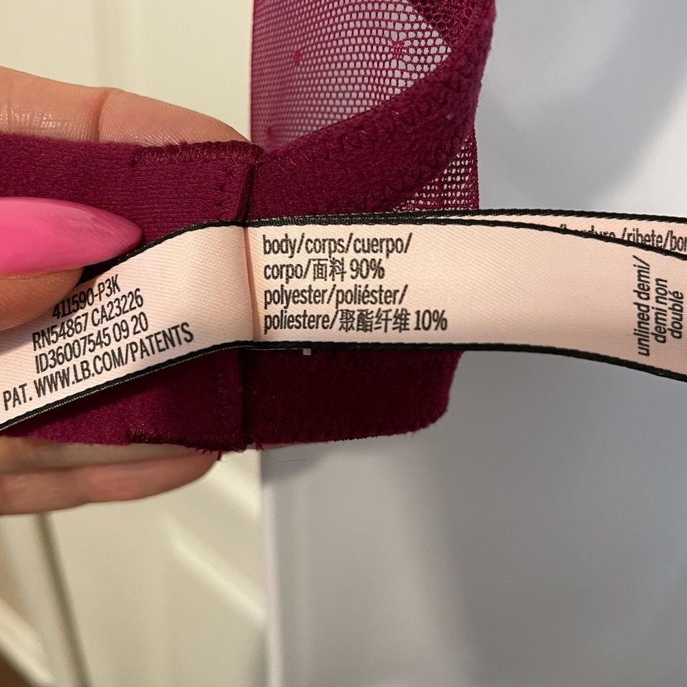 Victoria’s Secret Unlined Demi Velvet Lace and Polkadot Bra Wine Color 34DDD - Picture 11 of 11